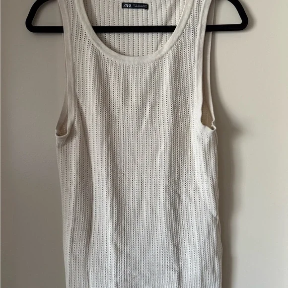 Zara Cream Ribbed Tank Top - Picture 2 of 3